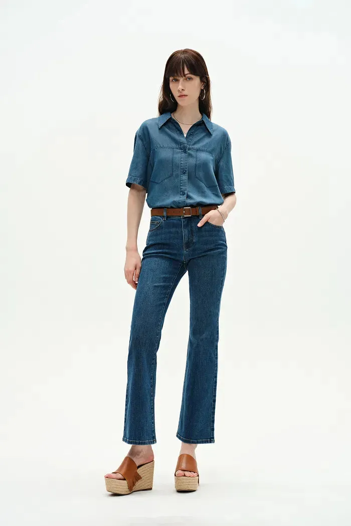 Nora Cropped Flare Jeans in Stretch Denim