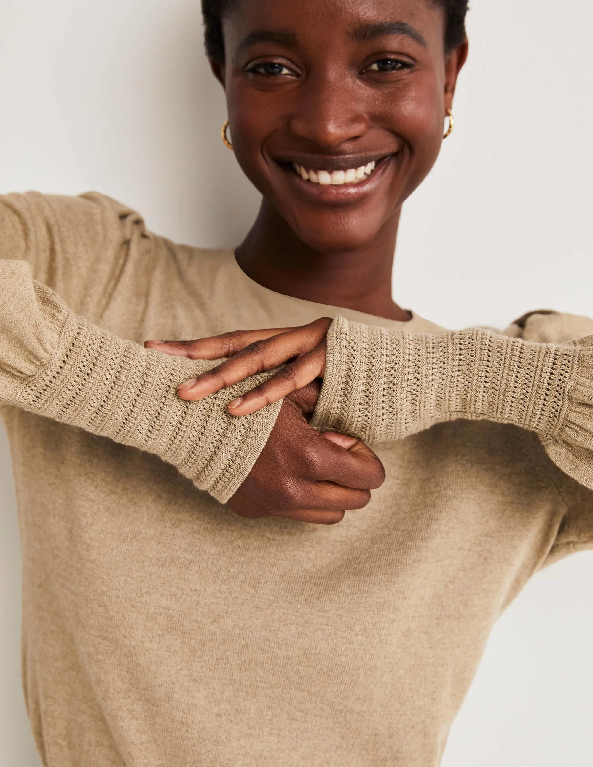 Pointelle-Detailed Jumper-Mink Melange