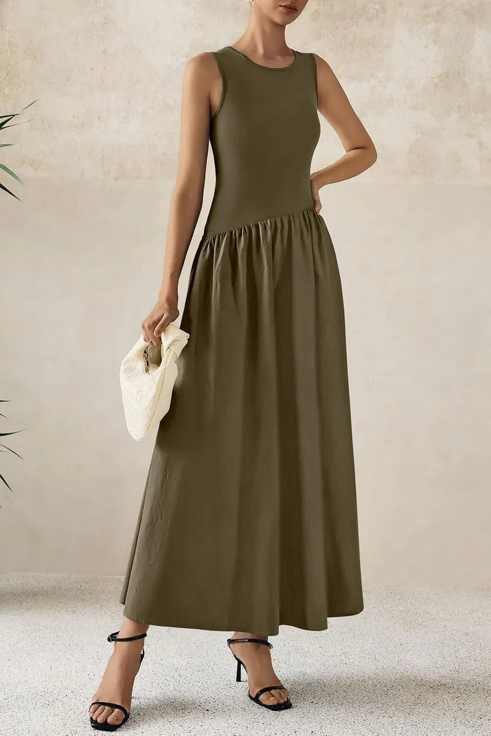 PRETTYGARDEN Women's Maxi Sundress Casual Summer 2025 Sleeveless Asymmetrical Drop Waist Patchwork Long Flowy Tank Dresses