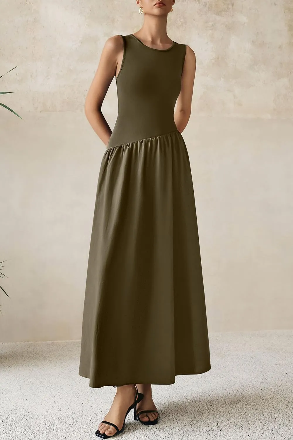 PRETTYGARDEN Women's Maxi Sundress Casual Summer 2025 Sleeveless Asymmetrical Drop Waist Patchwork Long Flowy Tank Dresses