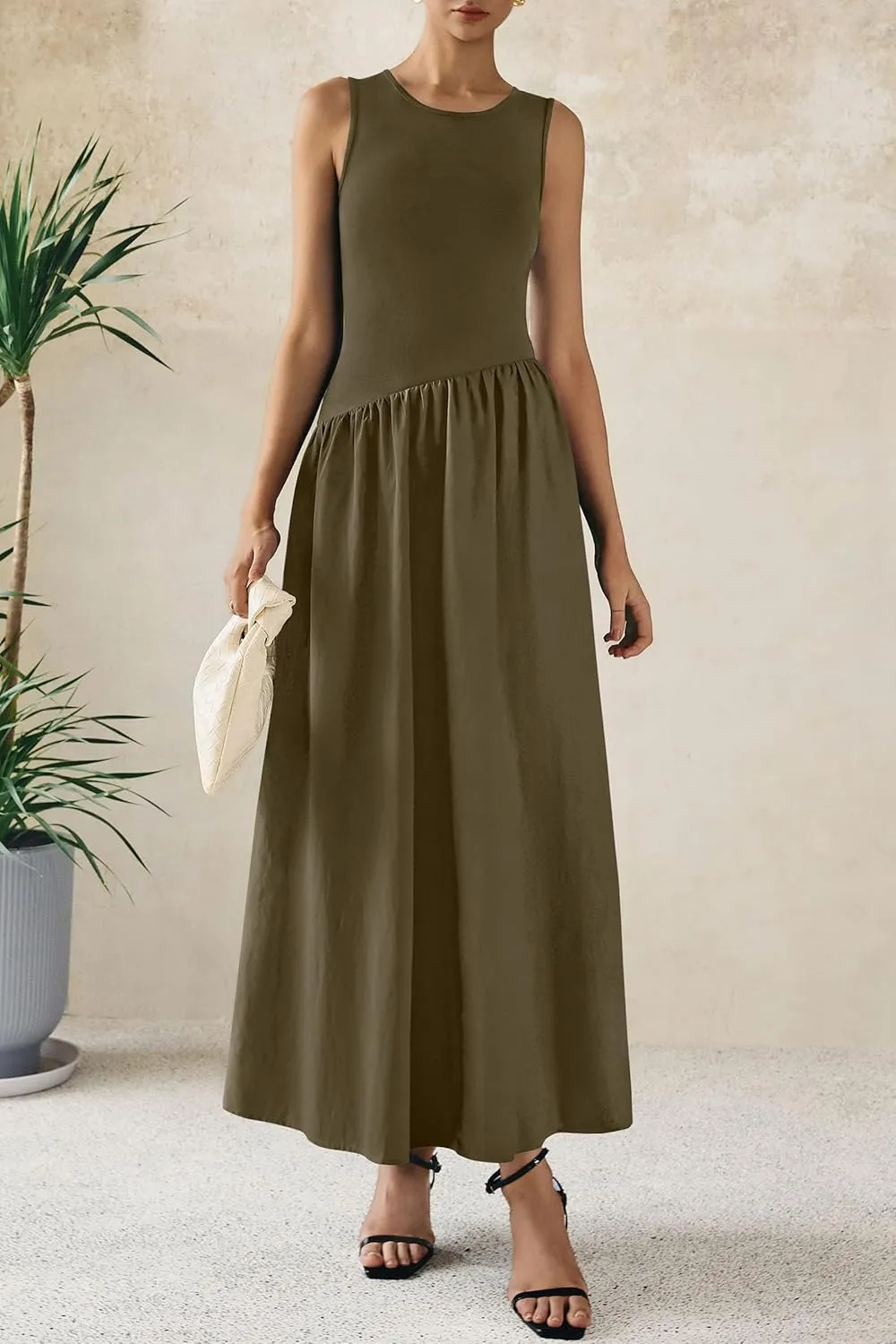PRETTYGARDEN Women's Maxi Sundress Casual Summer 2025 Sleeveless Asymmetrical Drop Waist Patchwork Long Flowy Tank Dresses