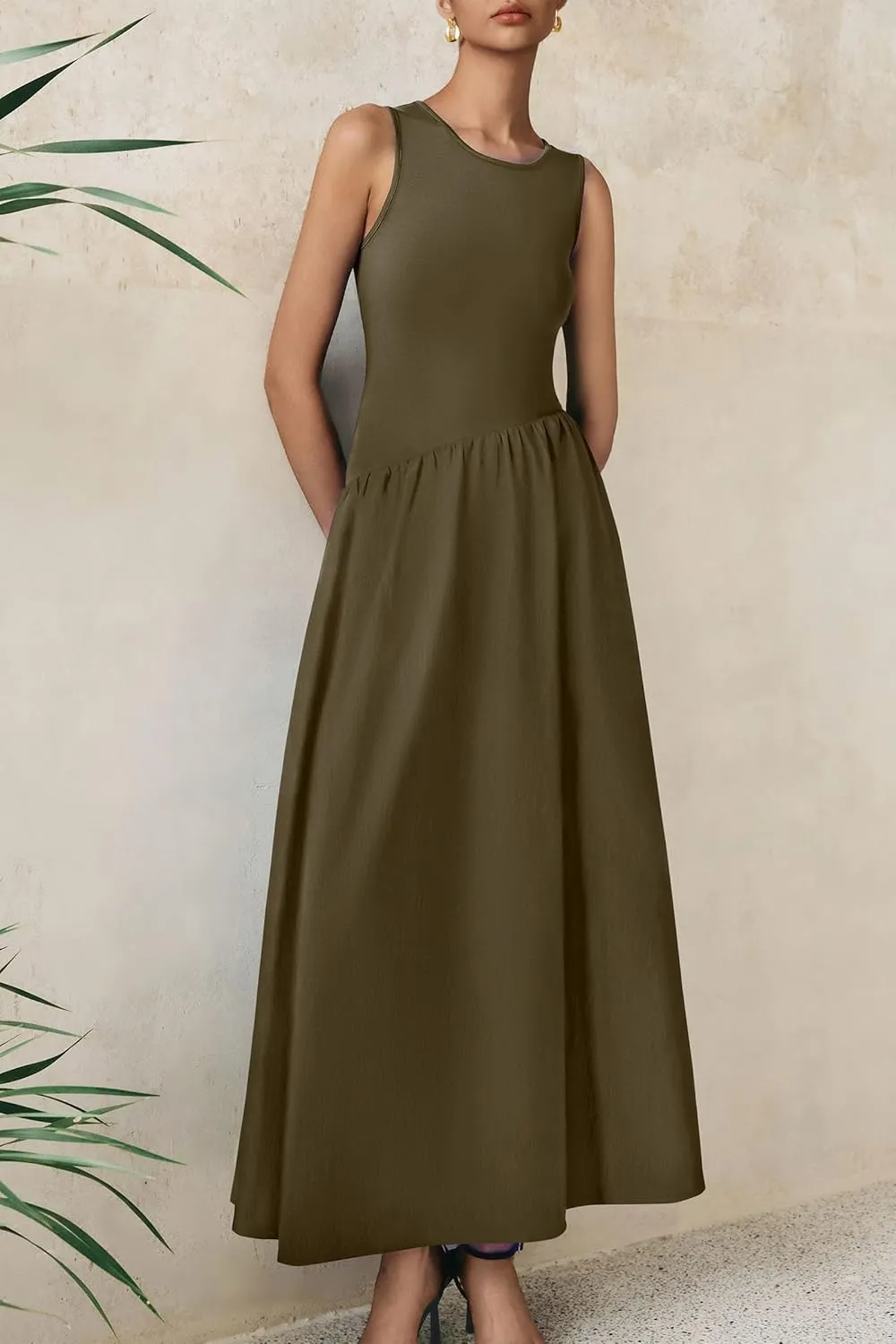 PRETTYGARDEN Women's Maxi Sundress Casual Summer 2025 Sleeveless Asymmetrical Drop Waist Patchwork Long Flowy Tank Dresses