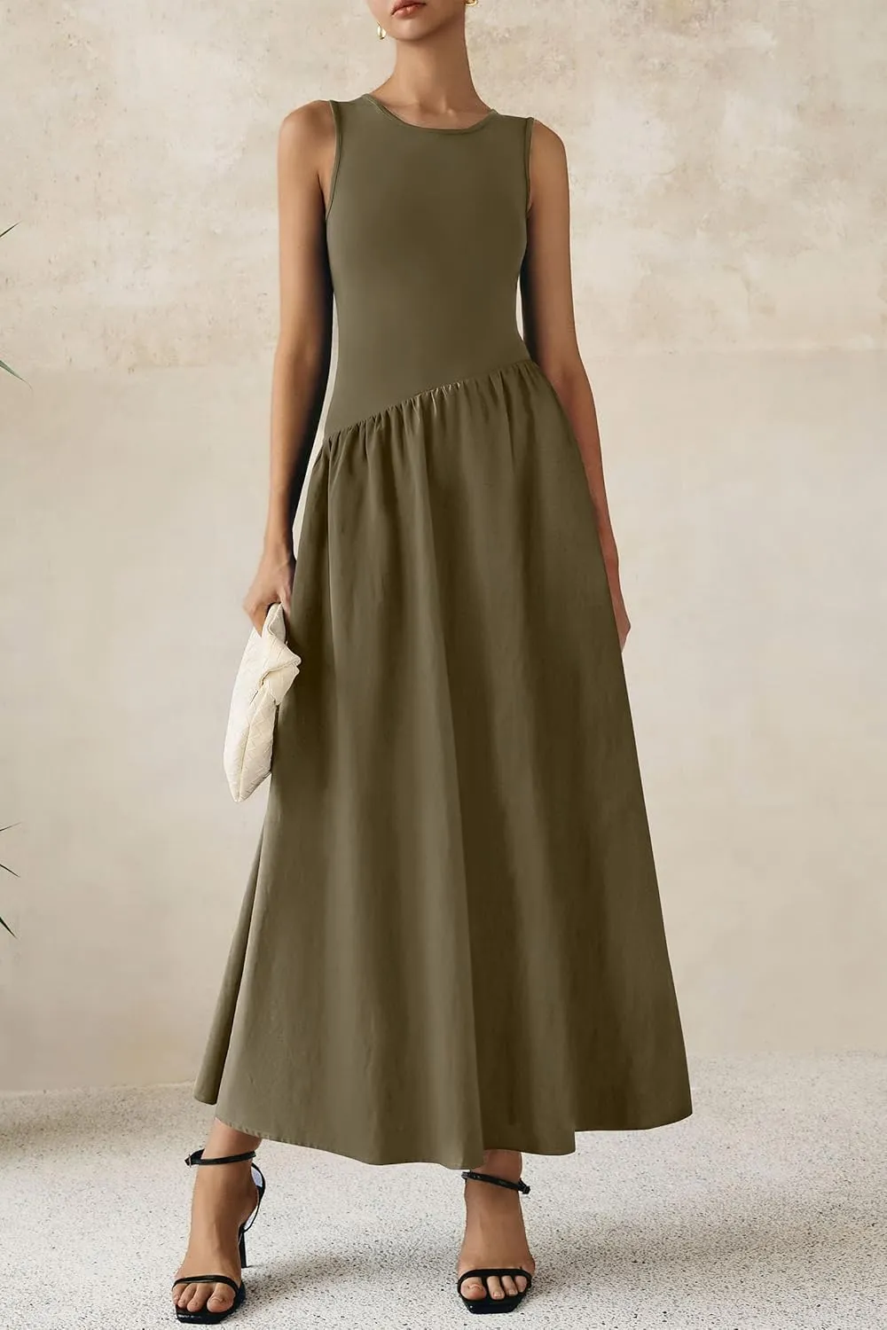 PRETTYGARDEN Women's Maxi Sundress Casual Summer 2025 Sleeveless Asymmetrical Drop Waist Patchwork Long Flowy Tank Dresses