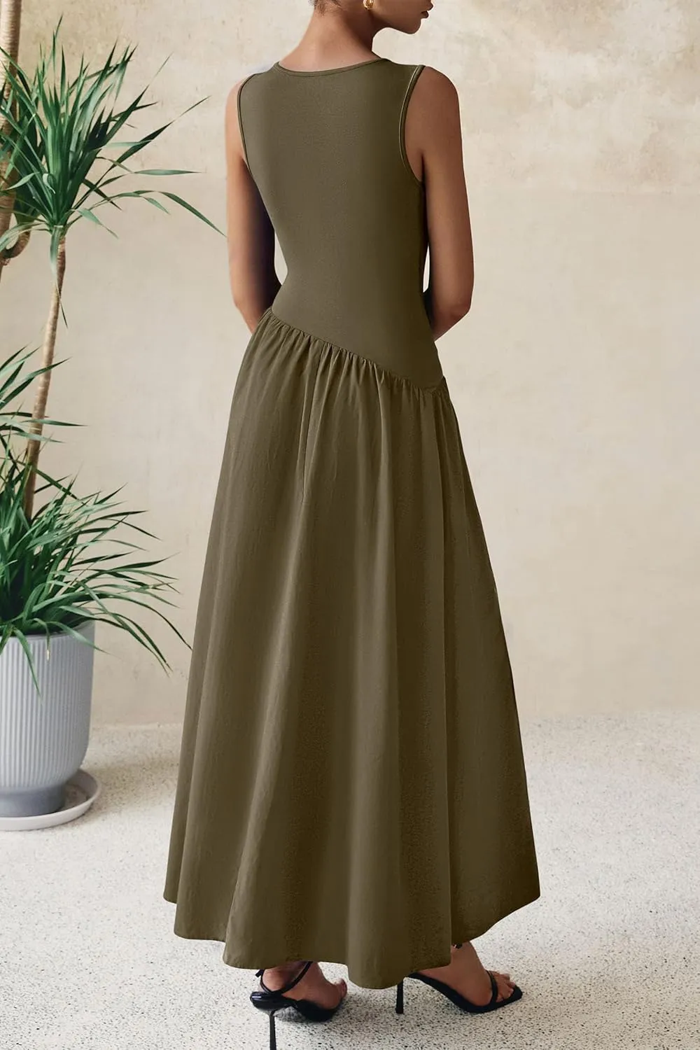 PRETTYGARDEN Women's Maxi Sundress Casual Summer 2025 Sleeveless Asymmetrical Drop Waist Patchwork Long Flowy Tank Dresses