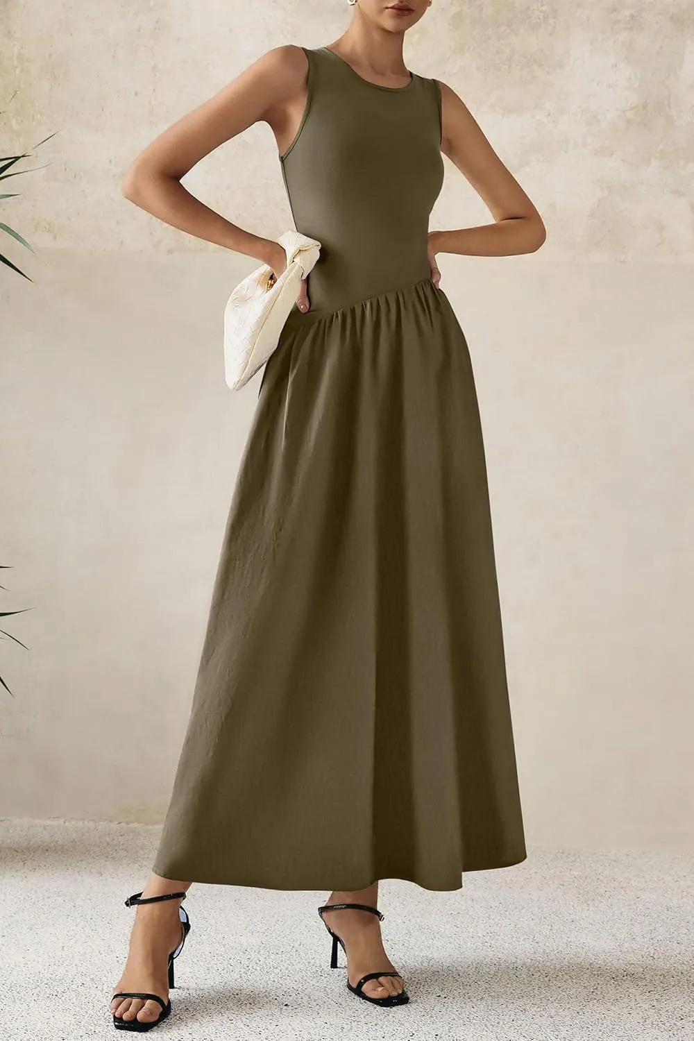 PRETTYGARDEN Women's Maxi Sundress Casual Summer 2025 Sleeveless Asymmetrical Drop Waist Patchwork Long Flowy Tank Dresses