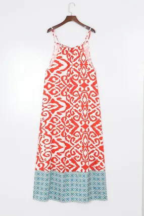 Printed Spaghetti Strap Straight Neck Dress