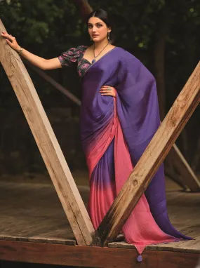 Purple Shaded Velvet Chiffon Saree with Sequined Blouse AN03