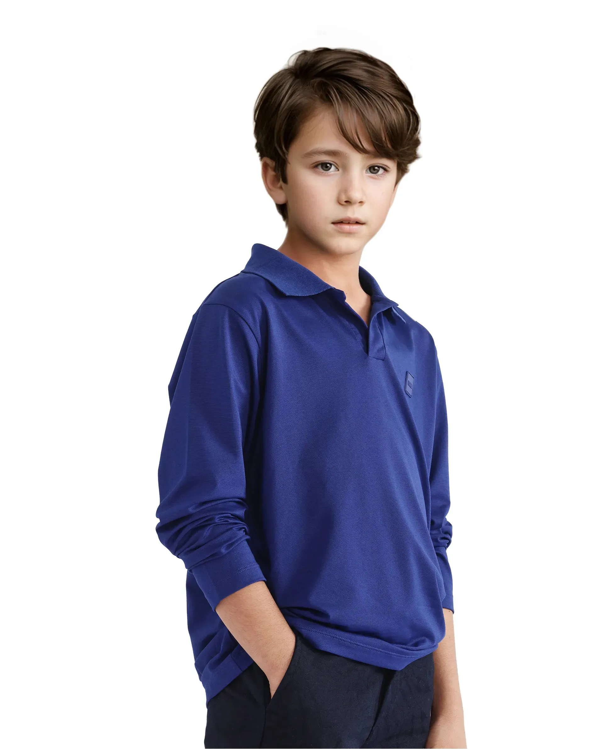 Rare Ones Kids Flit Blue Cotton Poly Full Sleeve Polo Neck Solid Polo