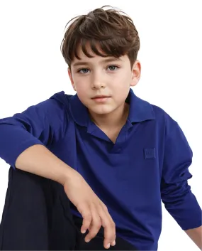 Rare Ones Kids Flit Blue Cotton Poly Full Sleeve Polo Neck Solid Polo
