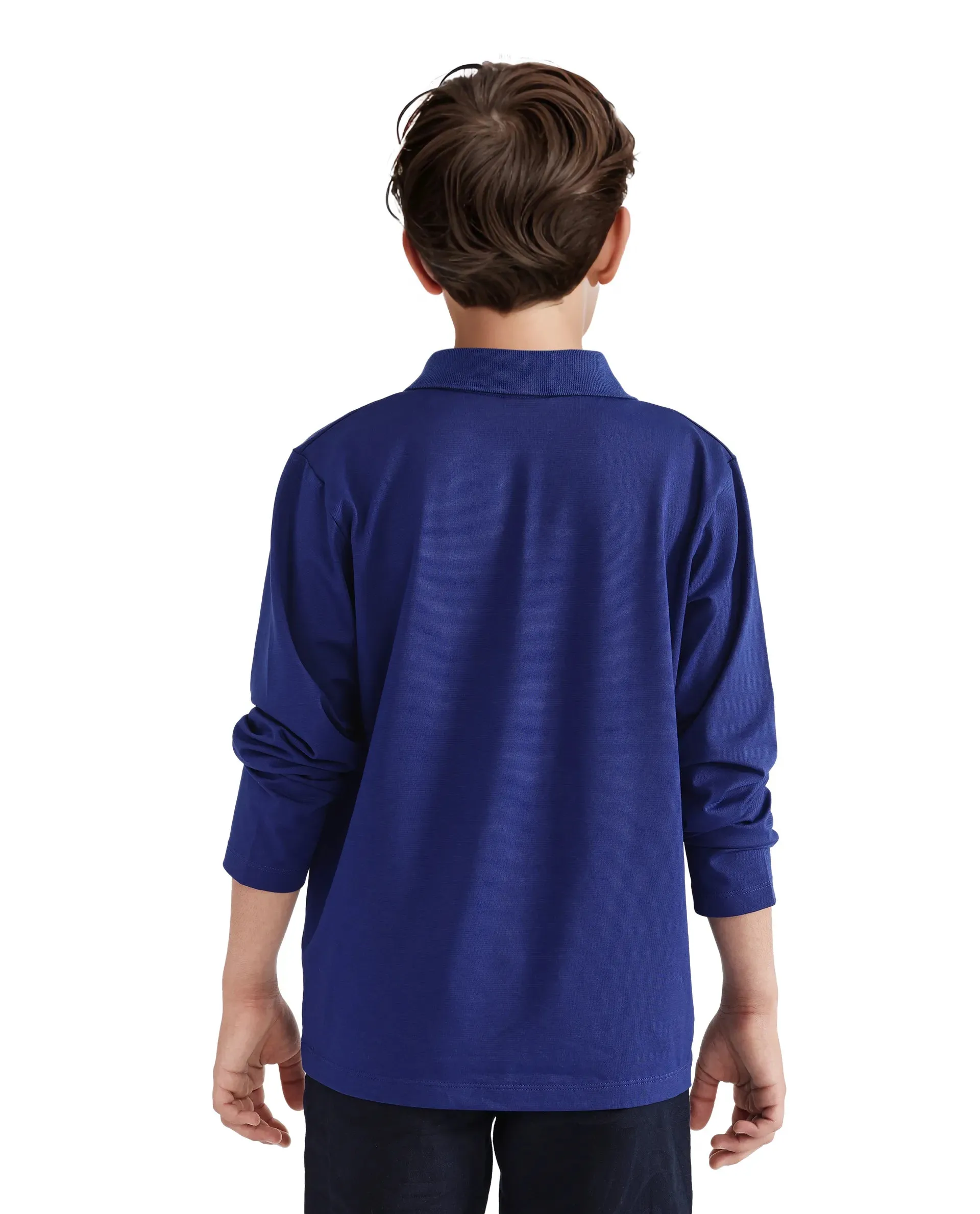 Rare Ones Kids Flit Blue Cotton Poly Full Sleeve Polo Neck Solid Polo