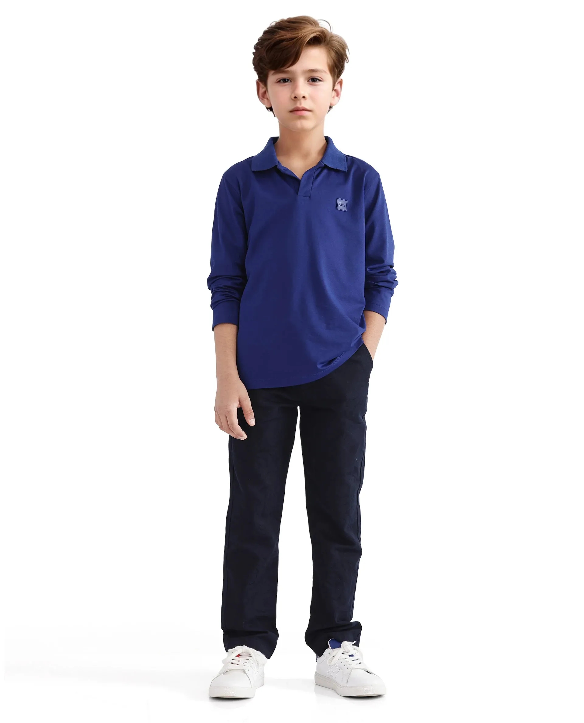 Rare Ones Kids Flit Blue Cotton Poly Full Sleeve Polo Neck Solid Polo