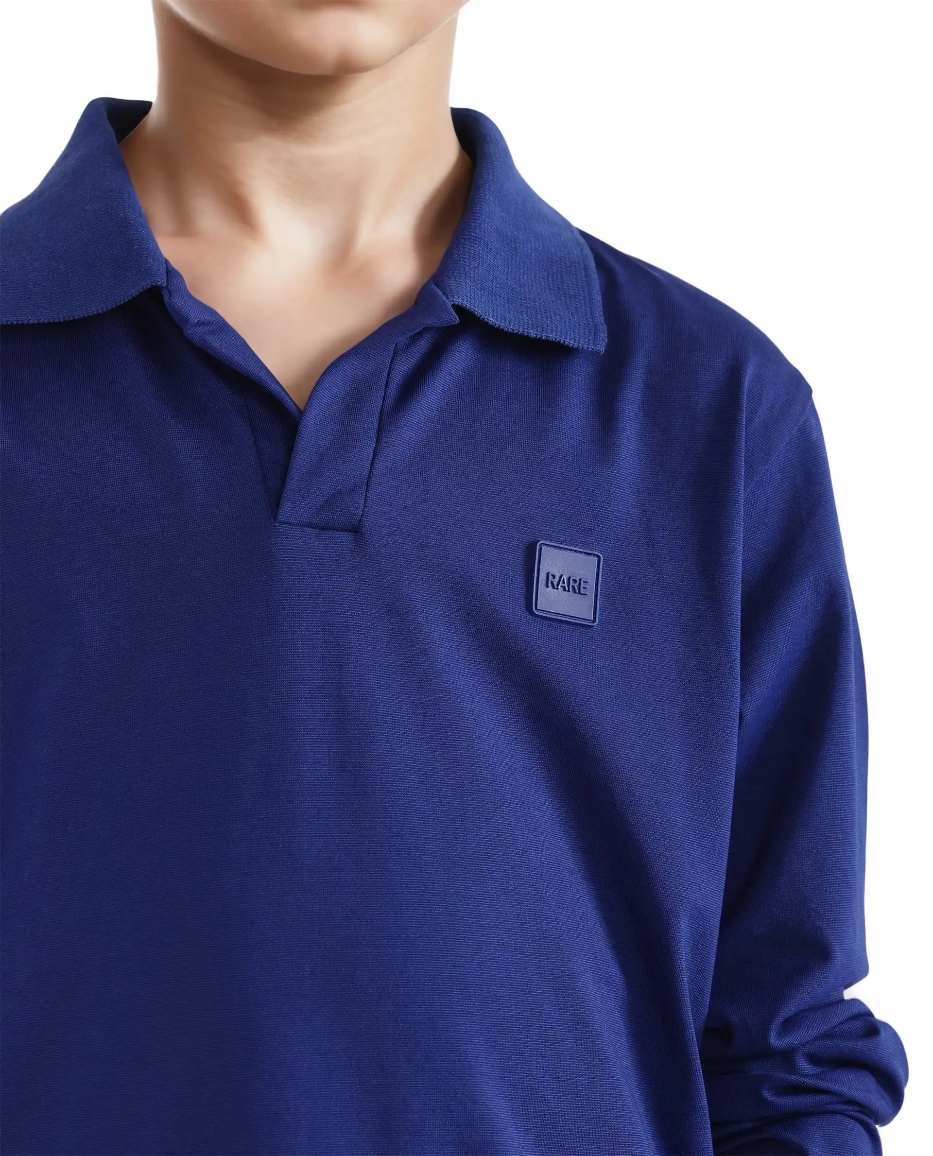 Rare Ones Kids Flit Blue Cotton Poly Full Sleeve Polo Neck Solid Polo