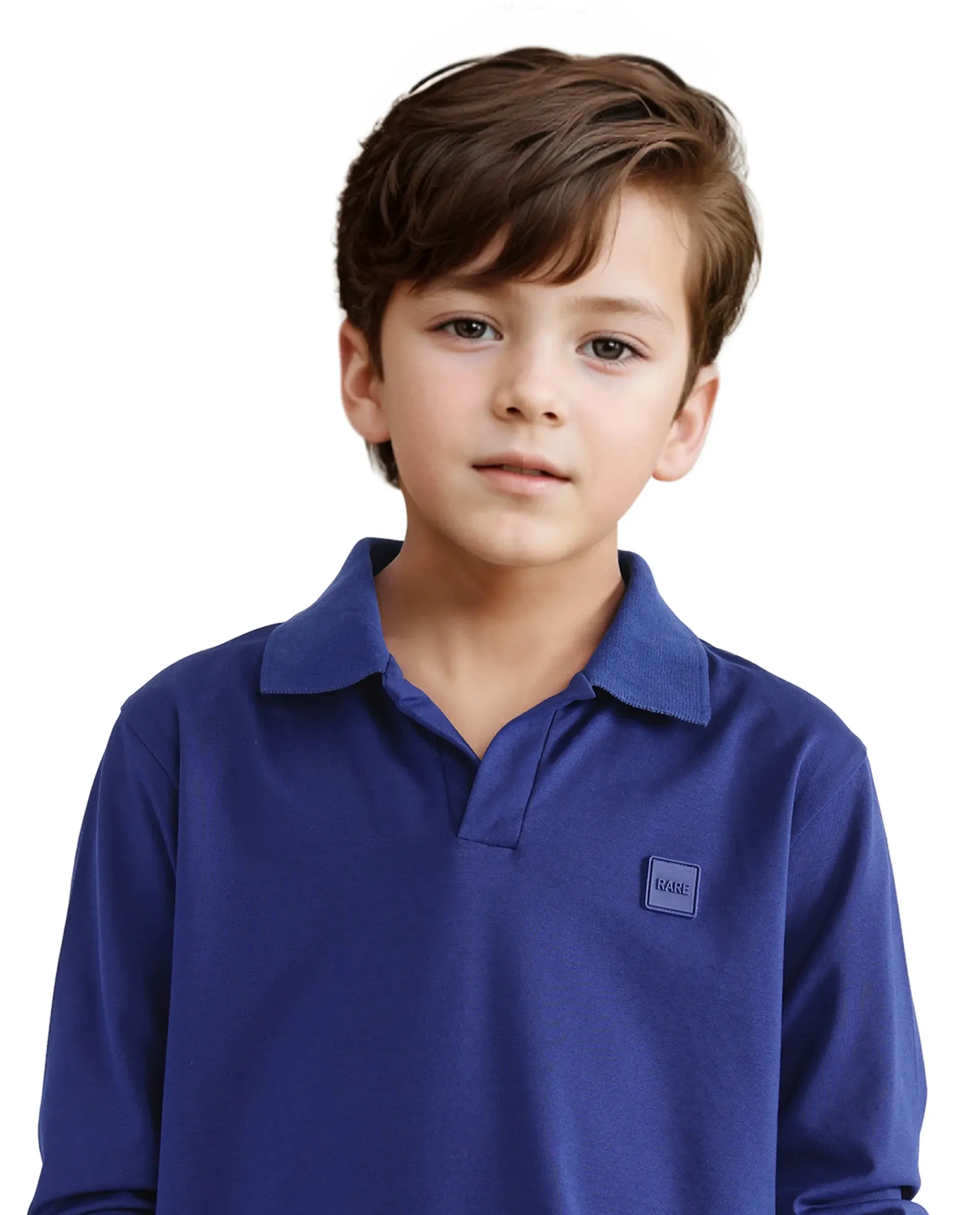 Rare Ones Kids Flit Blue Cotton Poly Full Sleeve Polo Neck Solid Polo