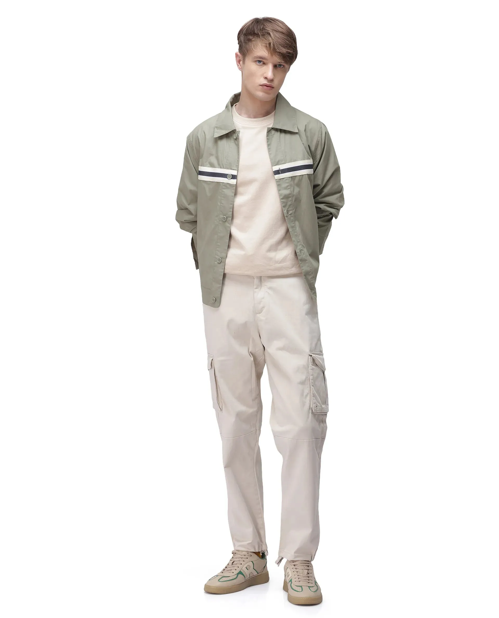 Rare Rabbit Men's Maks Off White Drawstring Closure Mid-Rise Relaxed Fit Solid Trouser