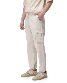 Rare Rabbit Men's Maks Off White Drawstring Closure Mid-Rise Relaxed Fit Solid Trouser