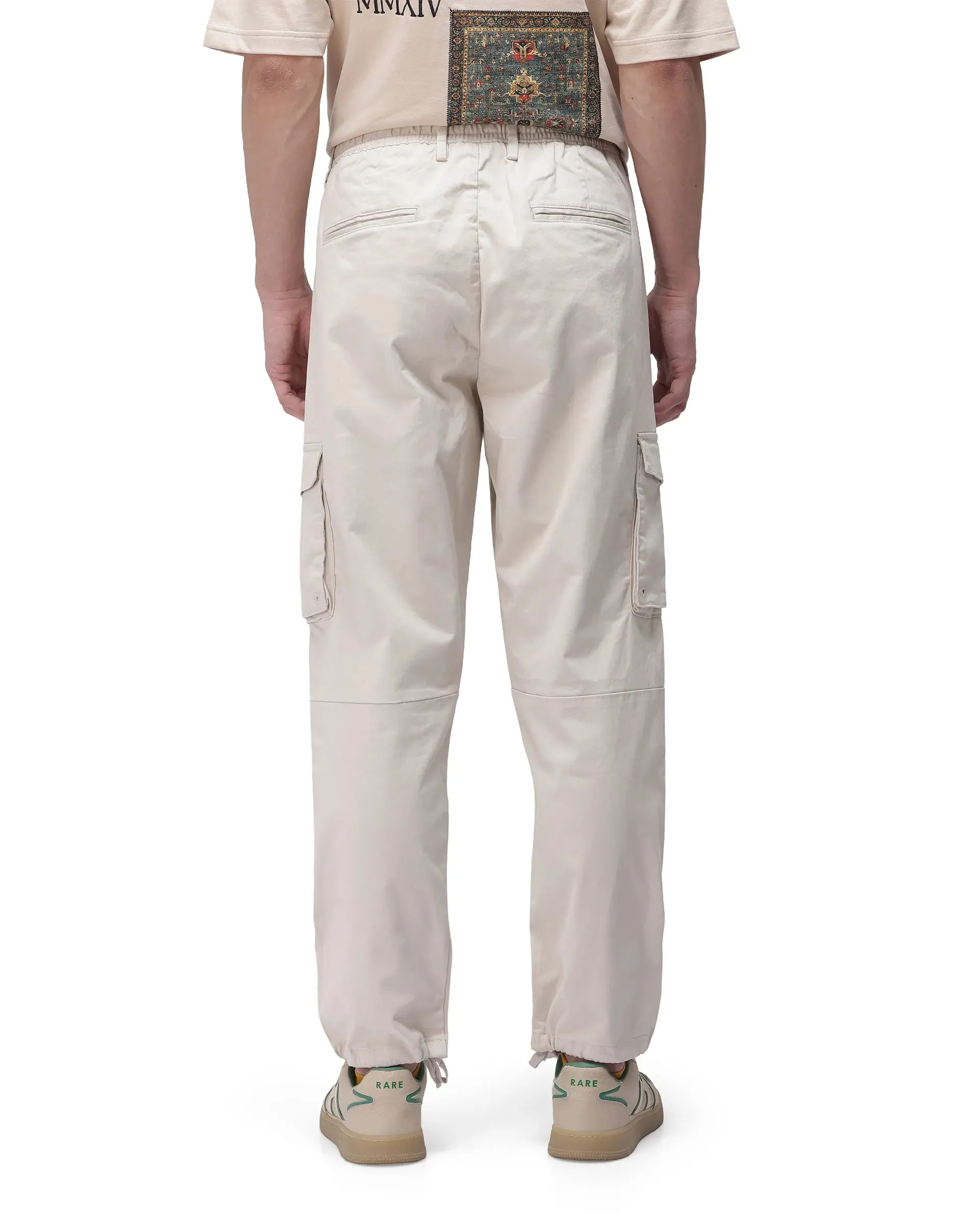 Rare Rabbit Men's Maks Off White Drawstring Closure Mid-Rise Relaxed Fit Solid Trouser