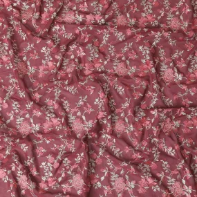 Ruby red cotton voile fabric with red and gold embriodery in floral design-11232
