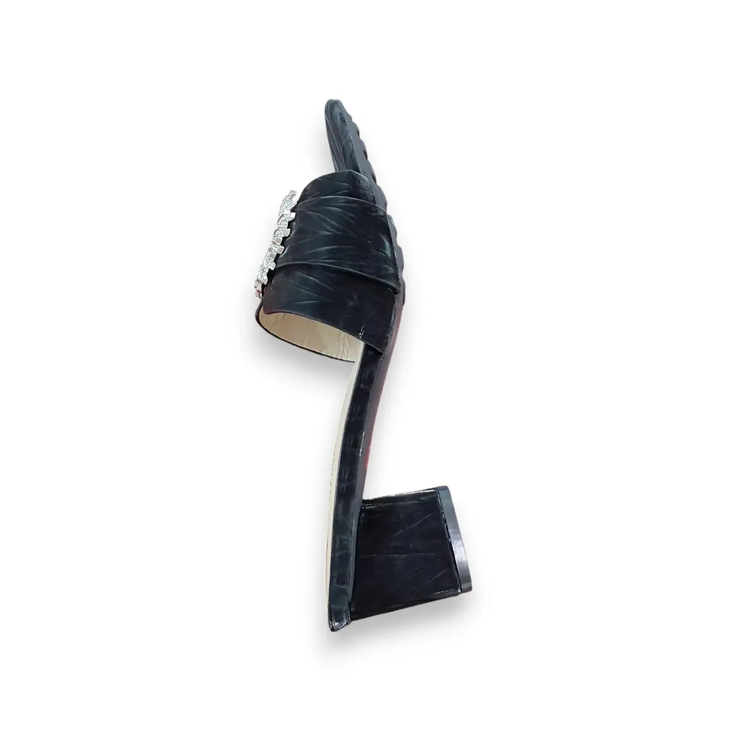 Shenying Womens Block Heel Mules with Round Rhinestone Buckle