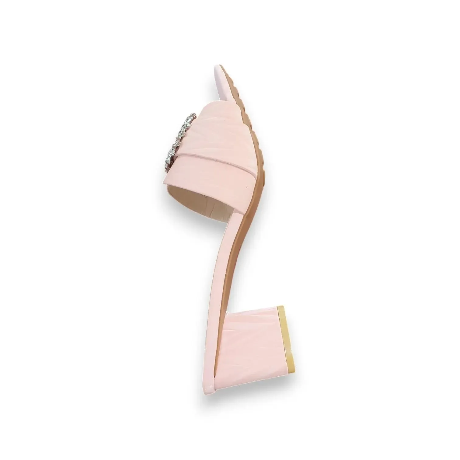 Shenying Womens Block Heel Mules with Round Rhinestone Buckle