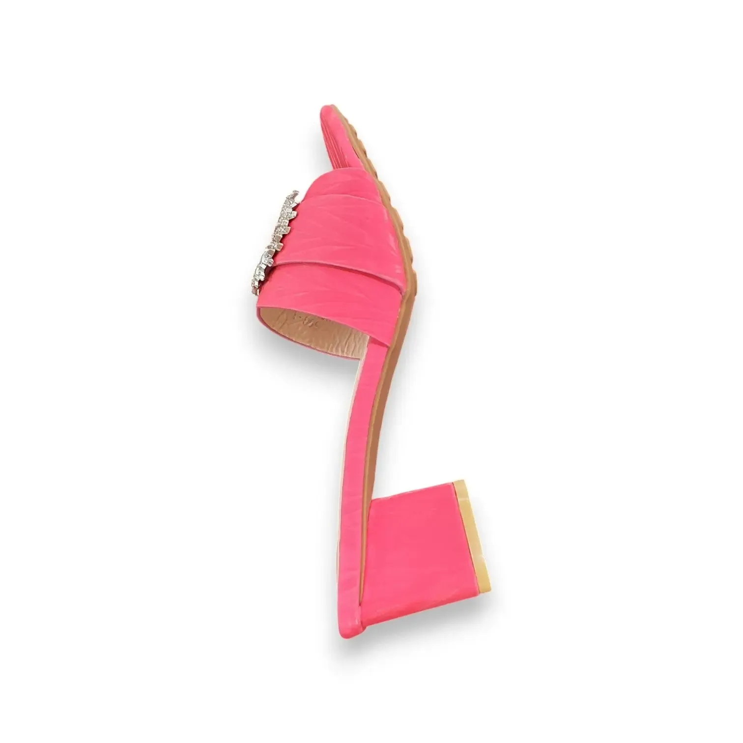 Shenying Womens Block Heel Mules with Round Rhinestone Buckle