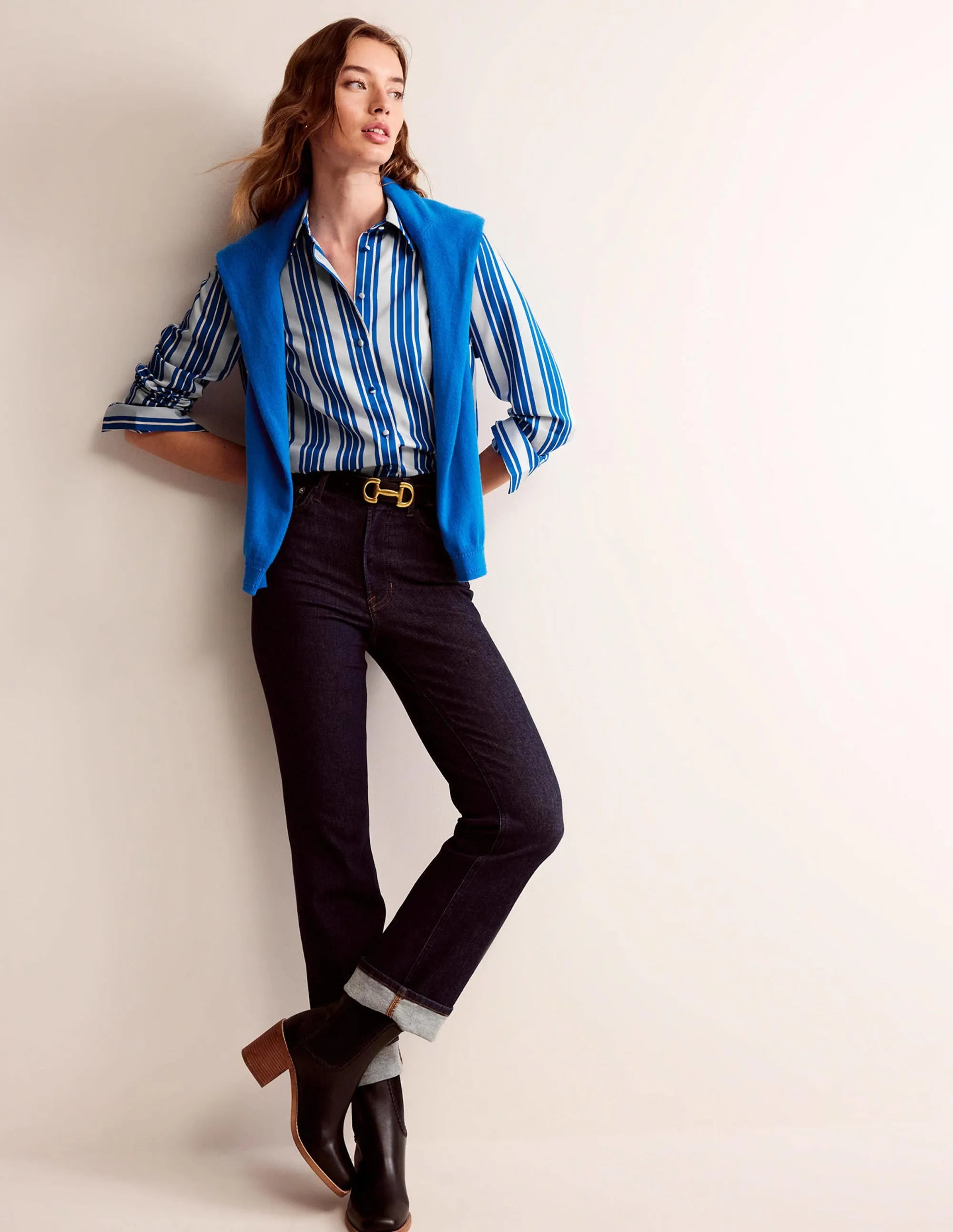 Straight-Fit Woven Shirt-Blue Stripe