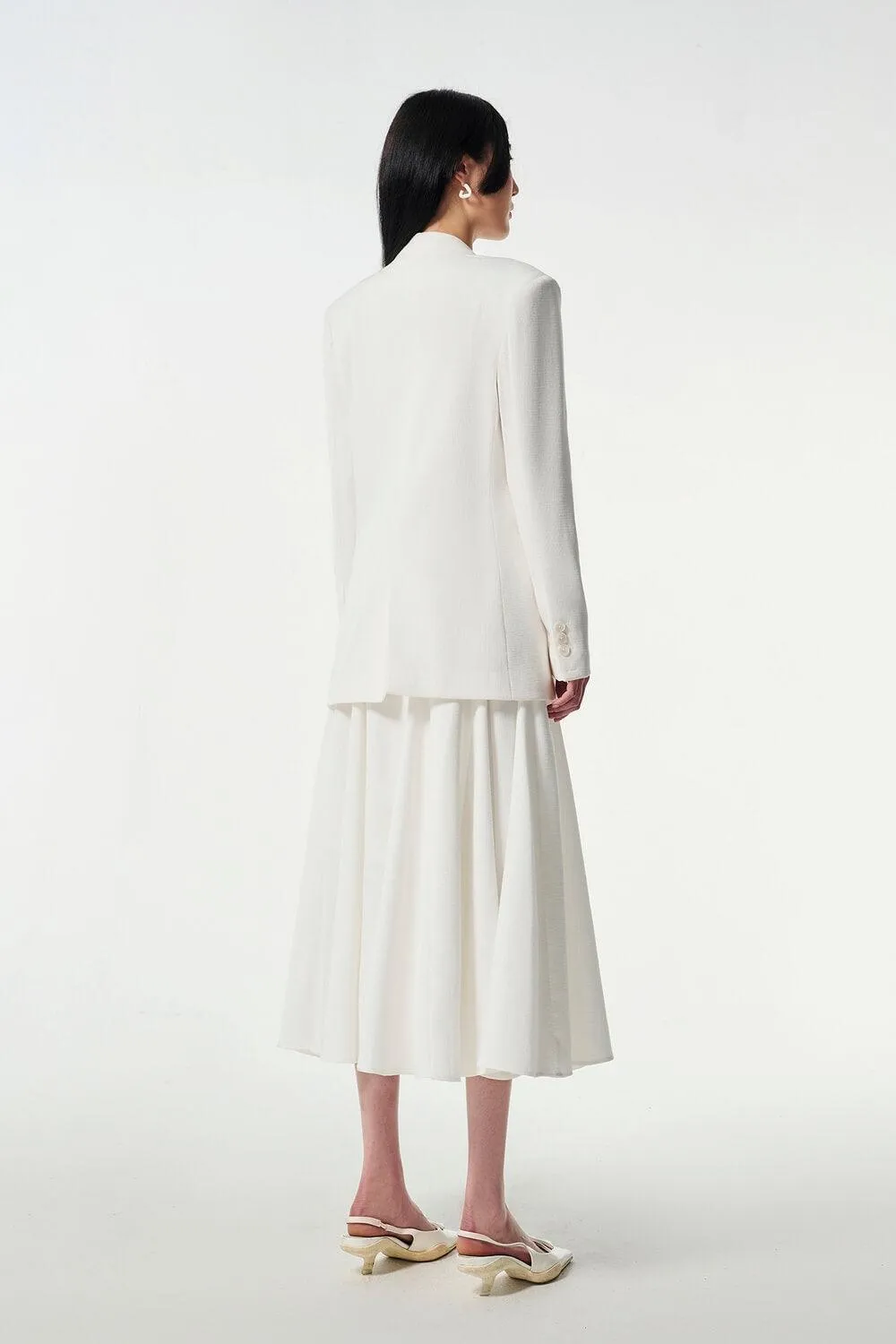 Strawy Straight Collarless Wool Cotton Blazer