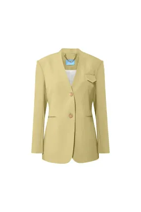 Strawy Straight Collarless Wool Cotton Blazer