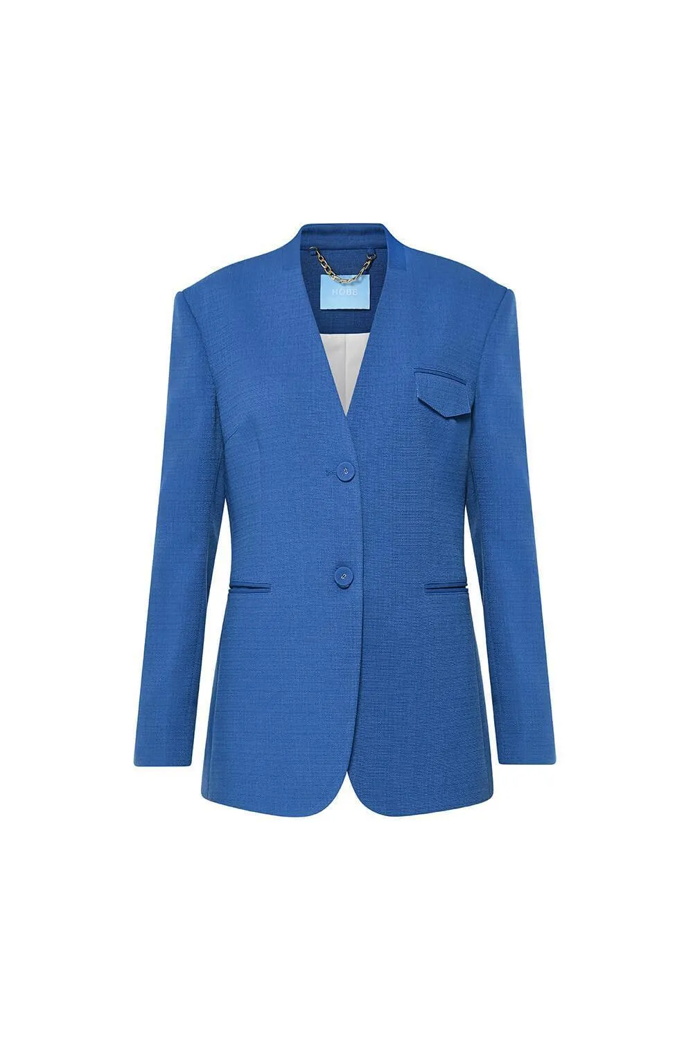 Strawy Straight Collarless Wool Cotton Blazer