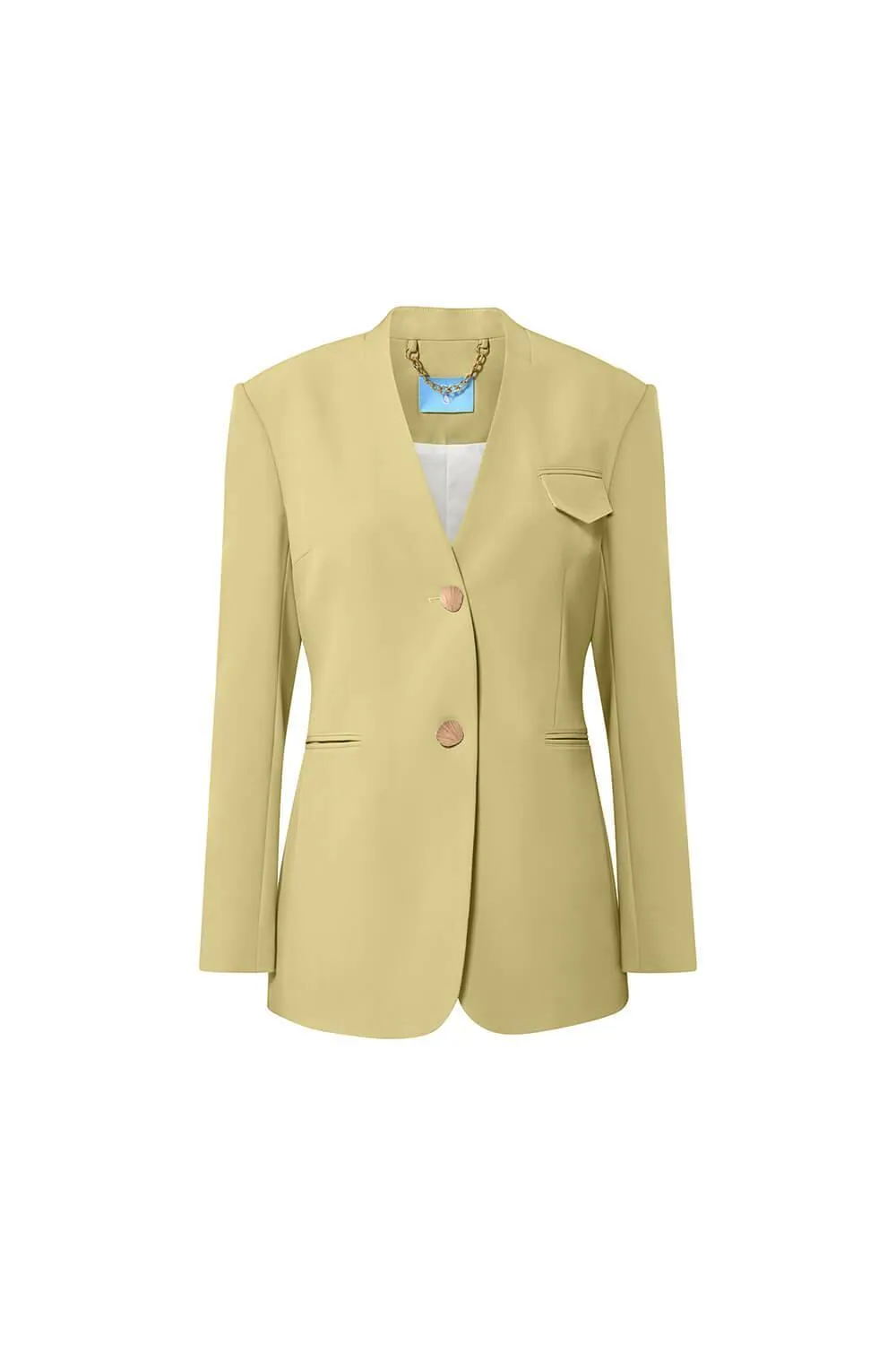 Strawy Straight Collarless Wool Cotton Blazer