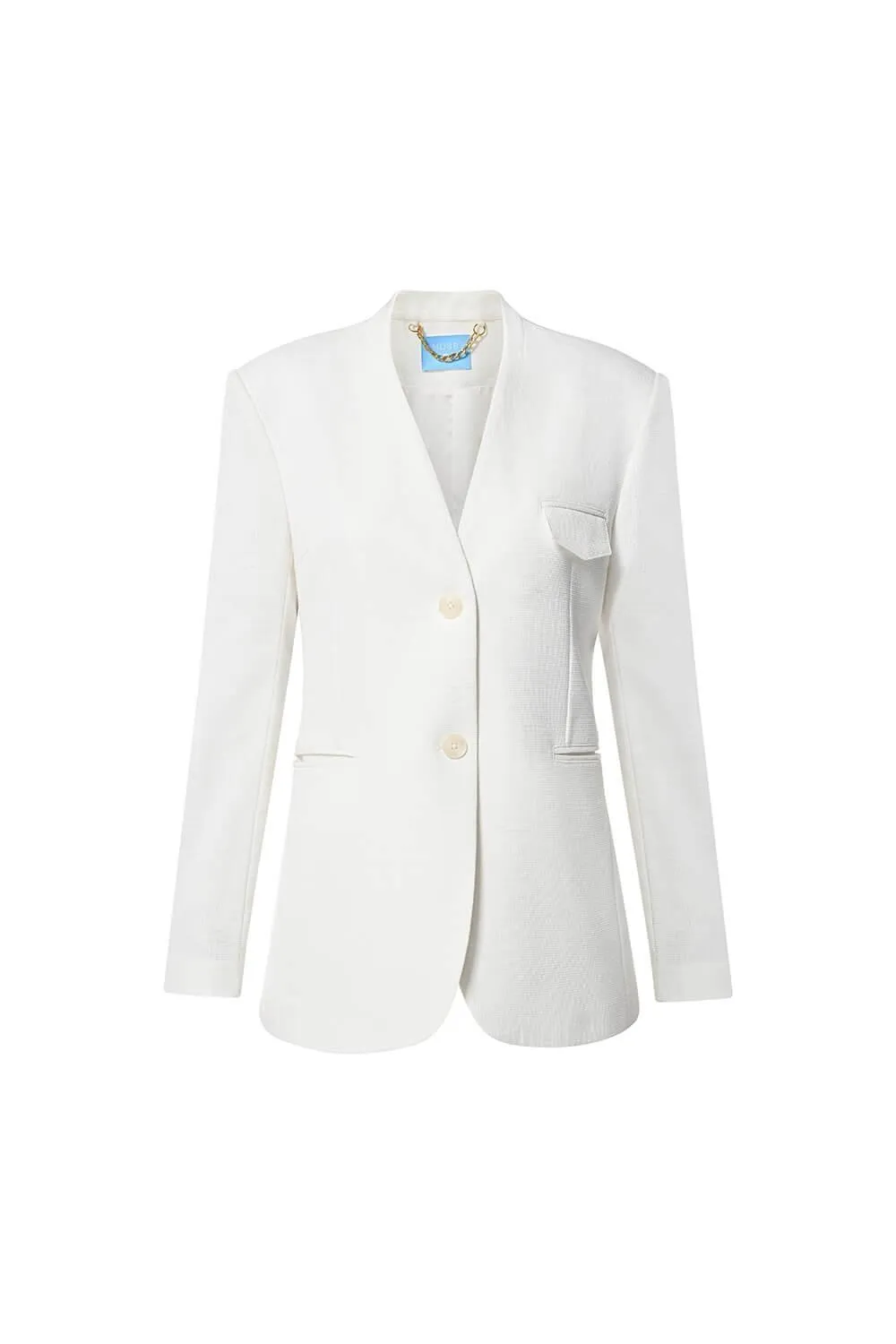 Strawy Straight Collarless Wool Cotton Blazer