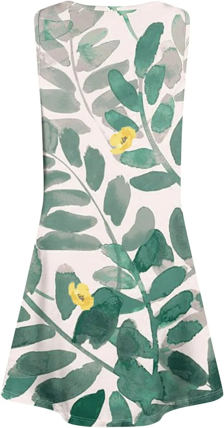 Summer Dresses for Women 2025 Trendy Loose U Neck Sleeveless Sundresses Casual A Line Dress with Pockets