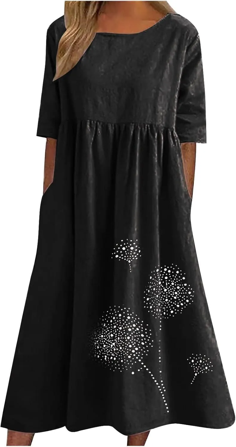 T Shirt Dress for Women 2025 Plus Size Casual Floral Print Summer Dress Comfy Loose Fit Long Dresses with Pockets