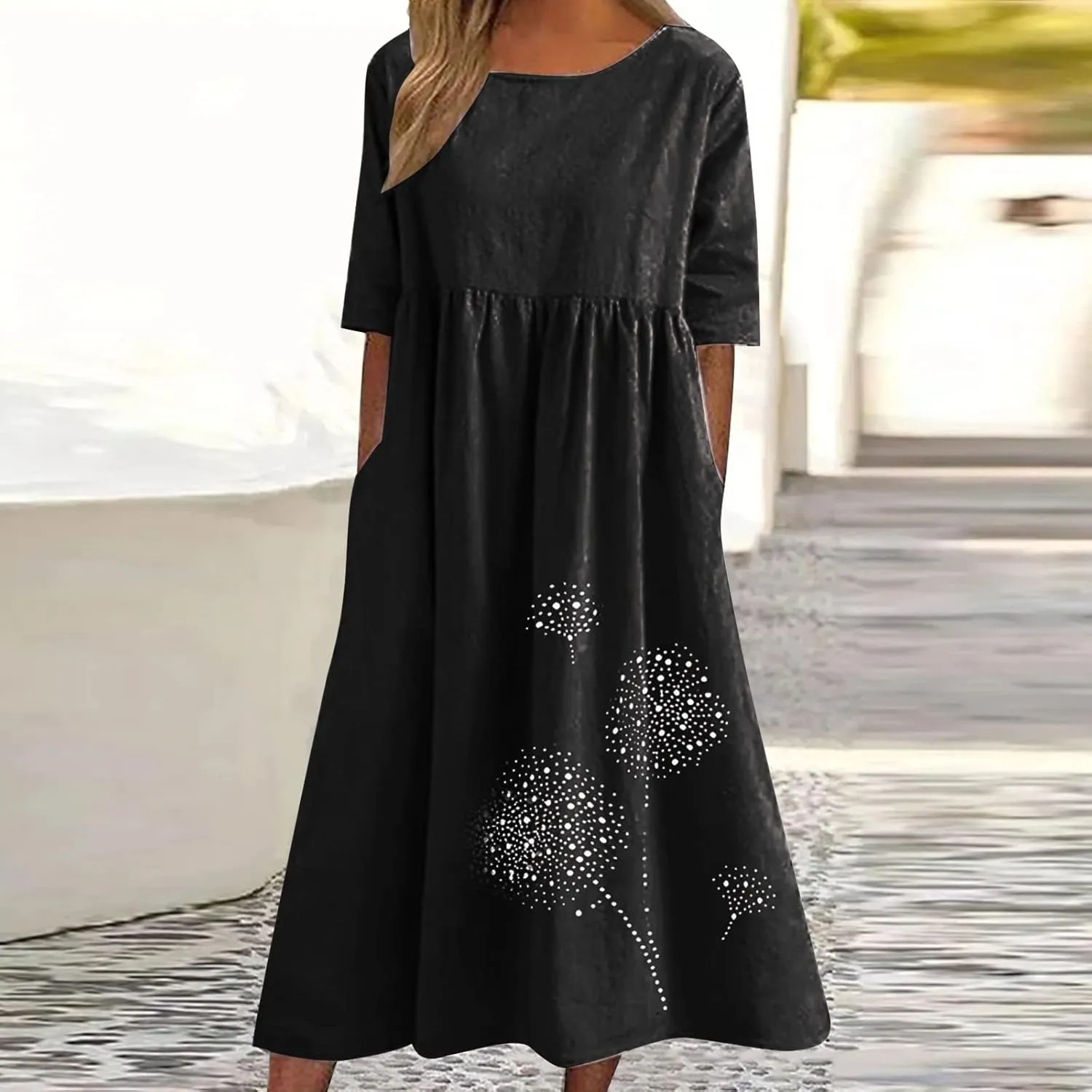 T Shirt Dress for Women 2025 Plus Size Casual Floral Print Summer Dress Comfy Loose Fit Long Dresses with Pockets