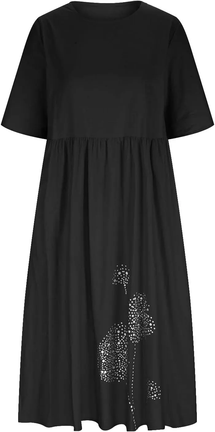T Shirt Dress for Women 2025 Plus Size Casual Floral Print Summer Dress Comfy Loose Fit Long Dresses with Pockets