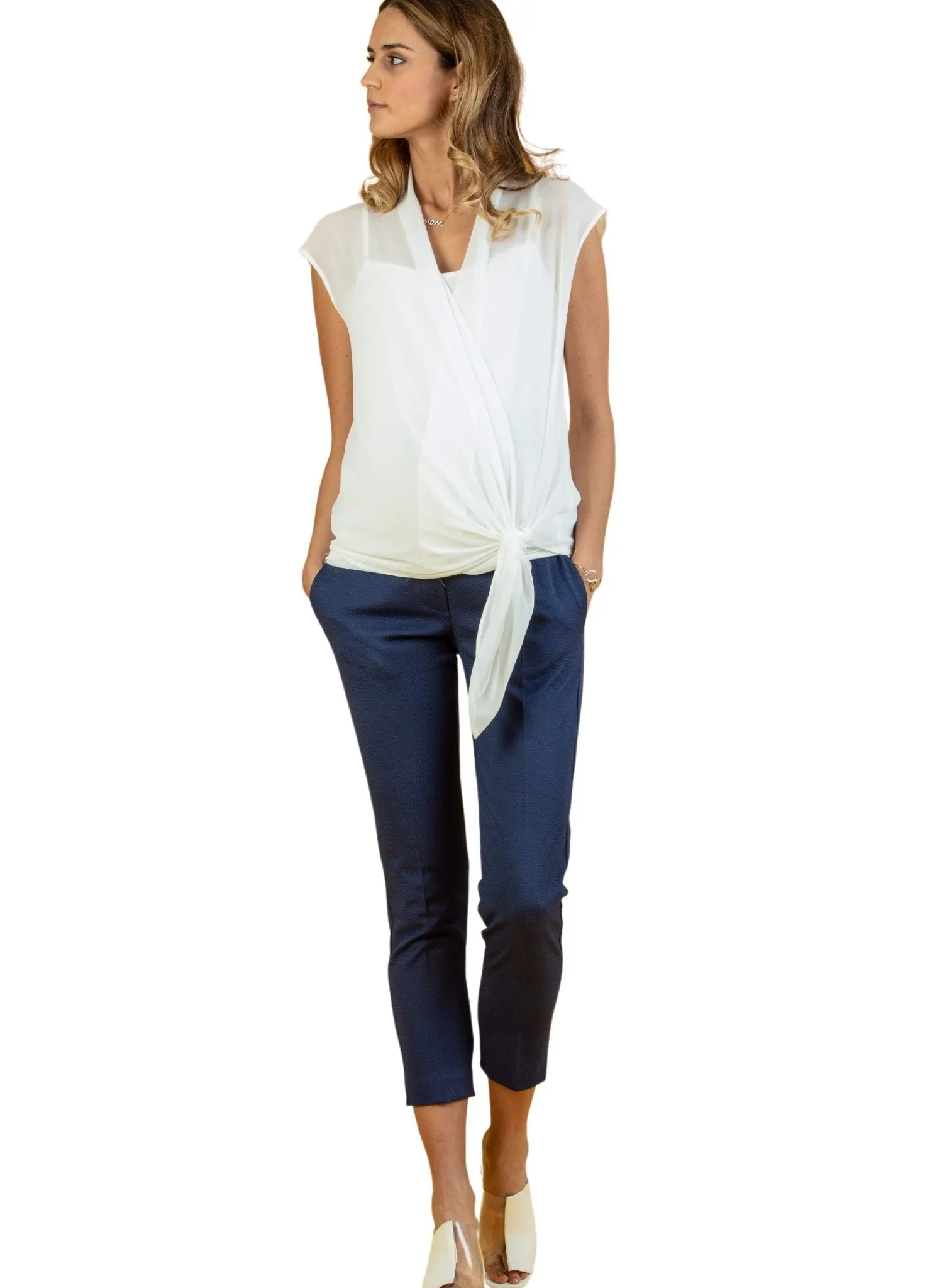 Tailored Maternity Trousers in Pique - Blue