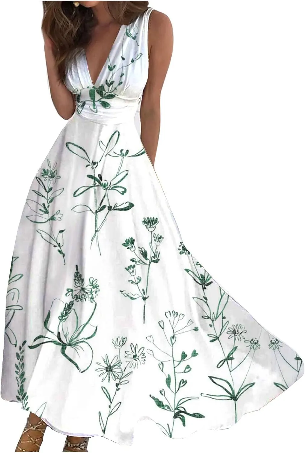 Tea Party Dresses for Woman Maxi V-Neck Stylish Flowy Easter Dresses Friends' Gathering Romantic Summer Dresses 2025 Vacation
