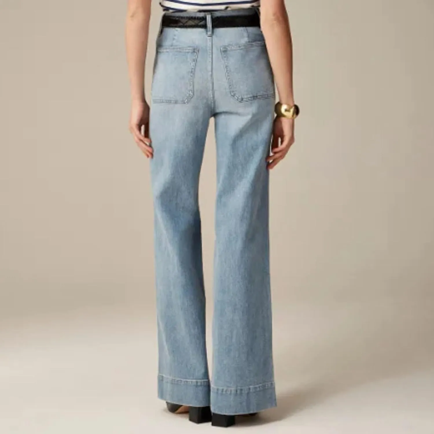 Tummy Control Sailor Wide Leg Trouser,Women's High Waisted Stretch Straight Leg Jeans,Casual Loose Button Denim Pants