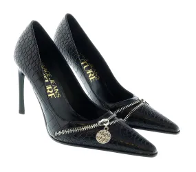 Versace Jeans Couture Pointed  Embossed Classic Black Pumps -