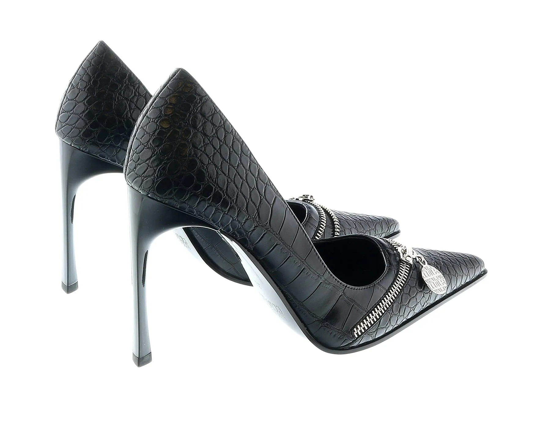 Versace Jeans Couture Pointed  Embossed Classic Black Pumps -