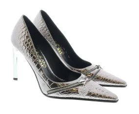 Versace Jeans Couture Pointed  Embossed Classic Gun Metal Pumps -
