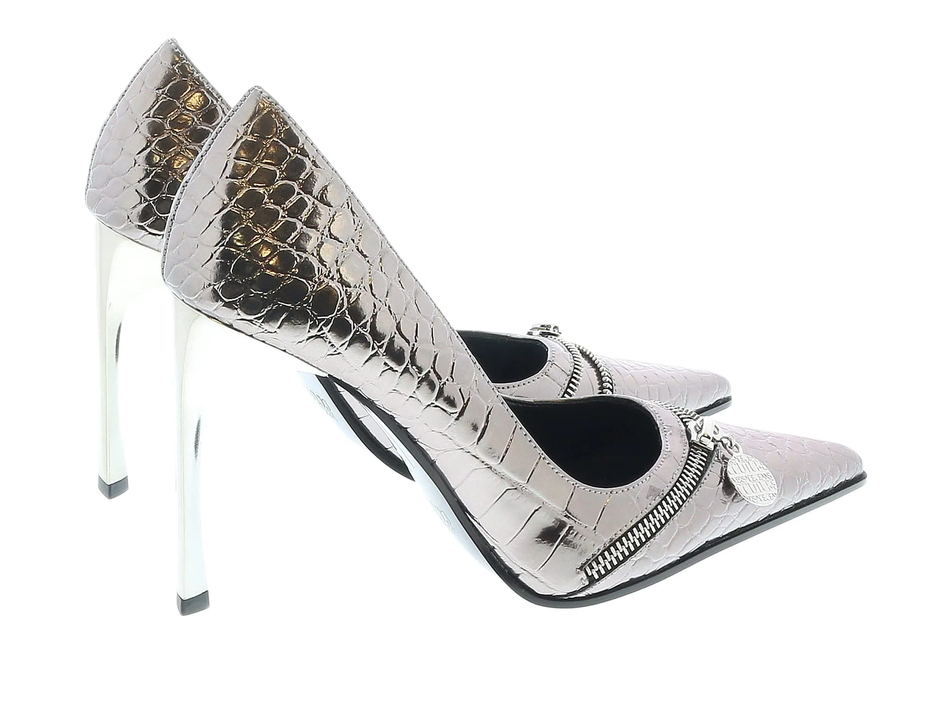 Versace Jeans Couture Pointed  Embossed Classic Gun Metal Pumps -