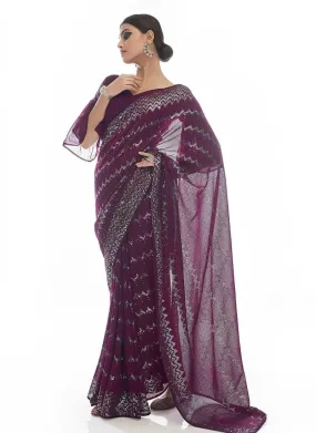 Wine Color Georgette Base Party Wear Saree