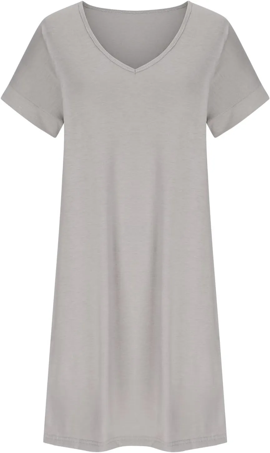 Women 2025 Summer Casual Mini Dresses V Neck Short Sleeve Solid Color Beach Shift Dress with Pockets