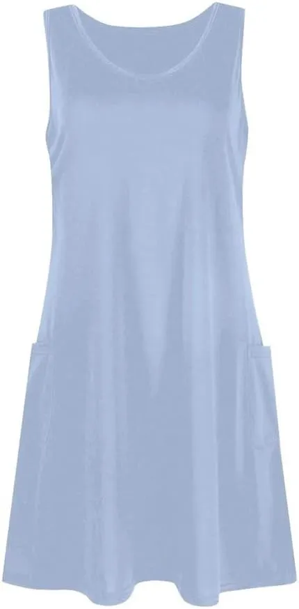 Women Casual Solid Tank Dress Summer V Neck Sleeveless Beach Dress Comfortable Casual Tank Dresses