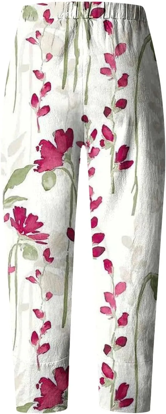 Women Linen Wide Leg Baggy Sweatpants Plus Size Breathable Exotic Trousers Amazing Travel Elastic Waist Beach Pants