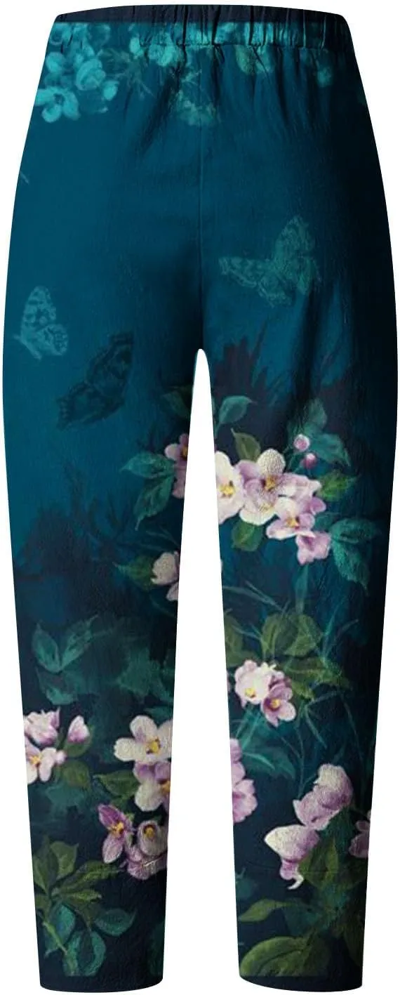 Women Linen Wide Leg Baggy Sweatpants Plus Size Breathable Exotic Trousers Amazing Travel Elastic Waist Beach Pants