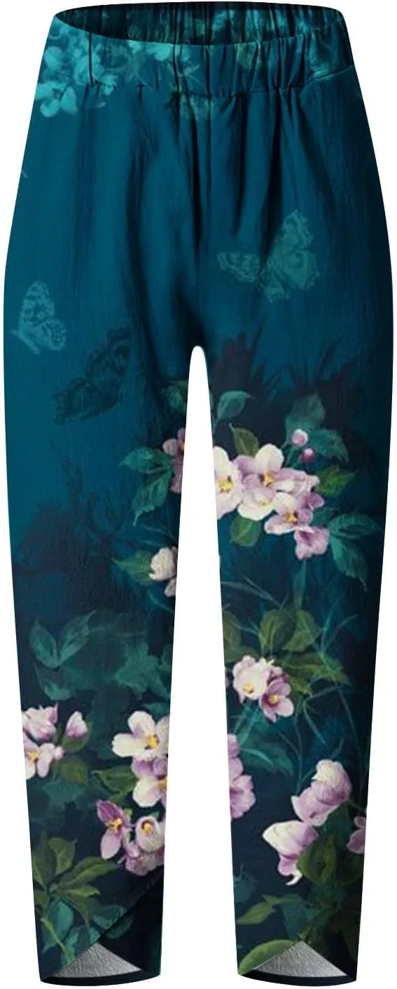 Women Linen Wide Leg Baggy Sweatpants Plus Size Breathable Exotic Trousers Amazing Travel Elastic Waist Beach Pants