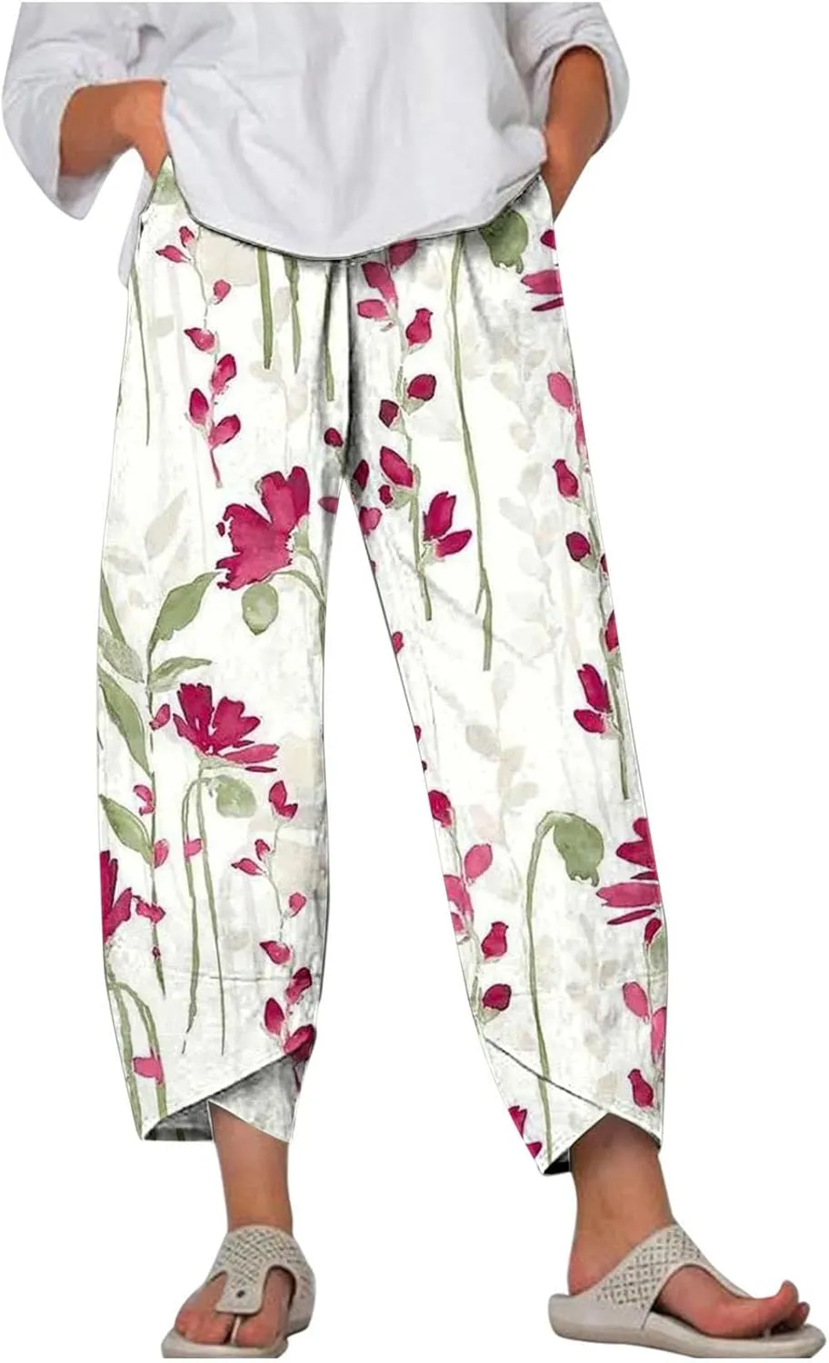 Women Linen Wide Leg Baggy Sweatpants Plus Size Breathable Exotic Trousers Amazing Travel Elastic Waist Beach Pants