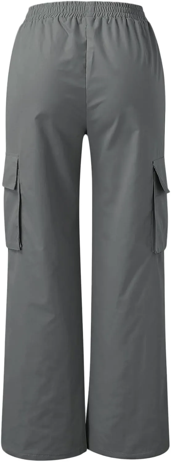 Women's Belt Less High Elastic Waisted Straight Leg Relaxed Style Trousers Slim Fit Fashion and Cool Streetwear