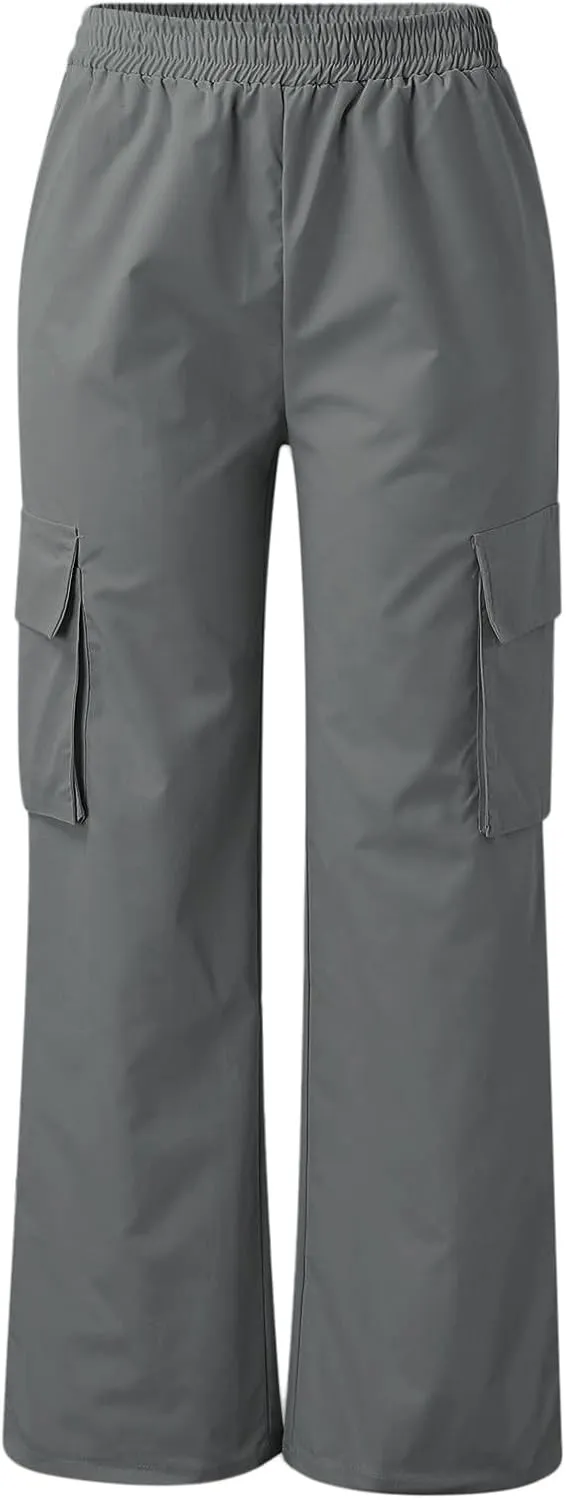 Women's Belt Less High Elastic Waisted Straight Leg Relaxed Style Trousers Slim Fit Fashion and Cool Streetwear